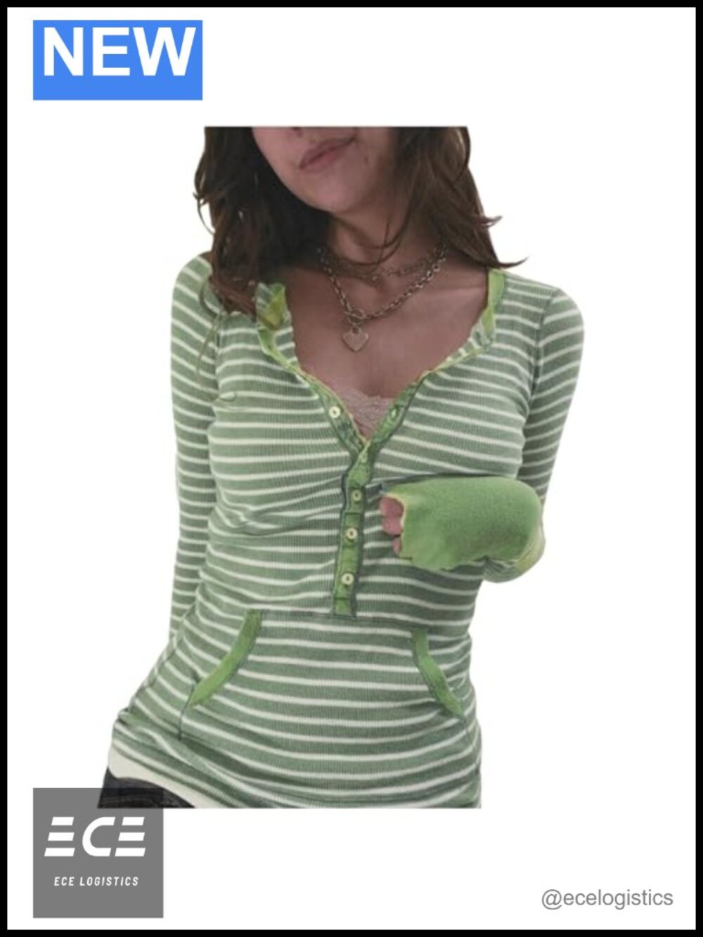 Women Y2K Fairy Grunge Striped Button Up V-Neck Slim Fit Long Sleeve Top